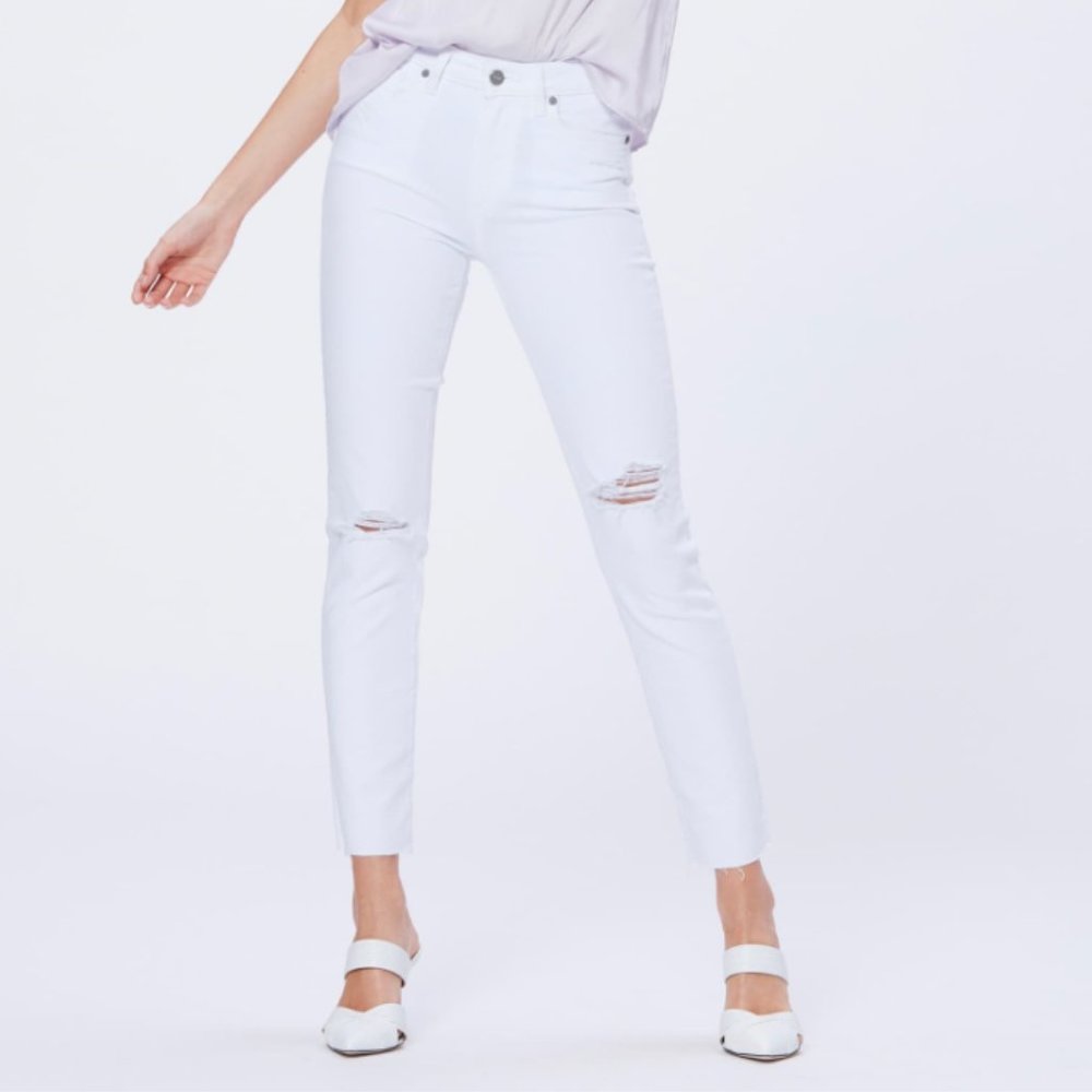 PAIGE Hoxton Slim White Bianca Destroyed Jeans